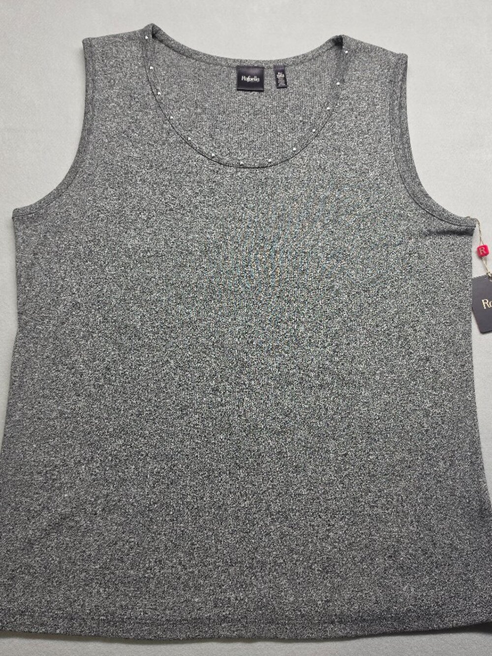 NWT Rafaella Salt & Pepper Studded Scoop Neck Tank Top XL Gray Knit